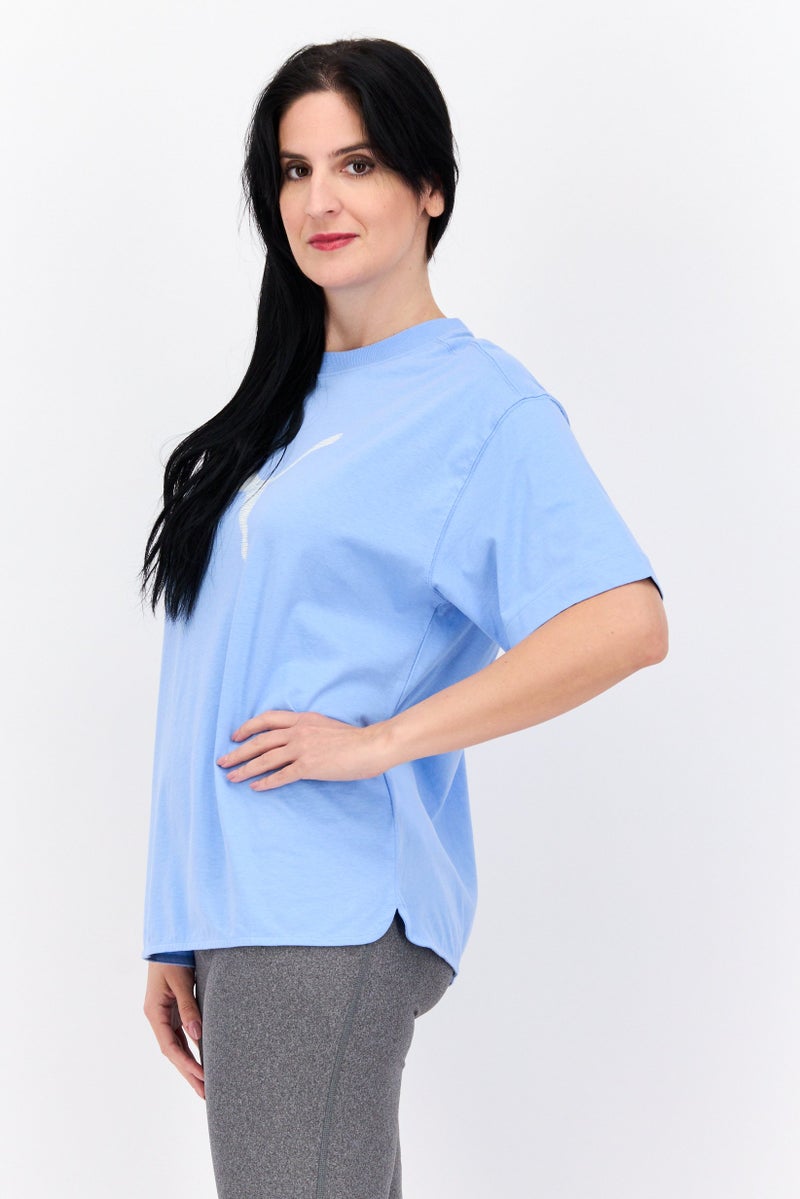 PUMA تي شيرتات تدريب قصيرة الأكمام للنساء، رياضية، زرقاء/بيضاء - Image 2